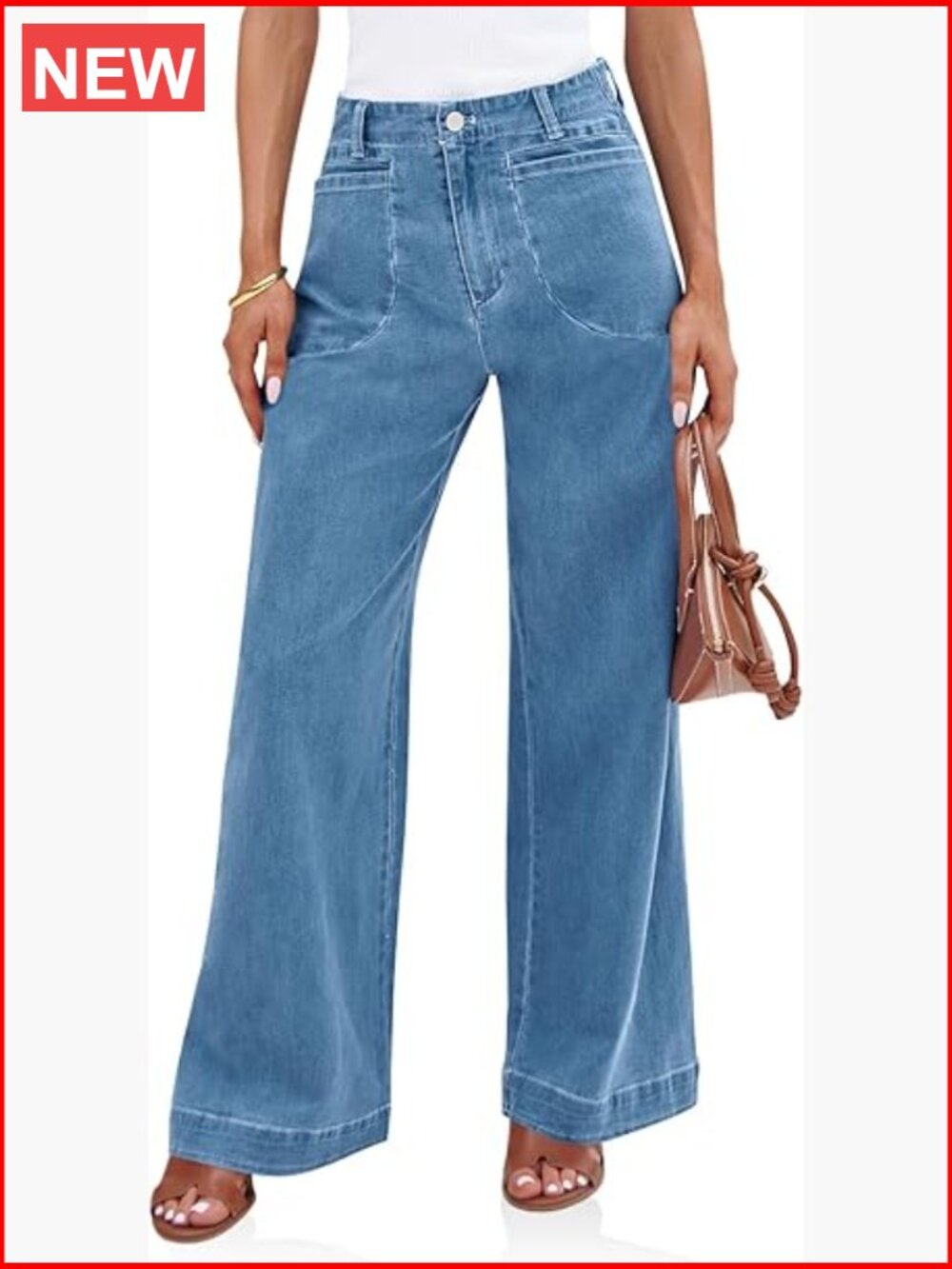 Wide Leg High Waisted Stretchy Baggy Loose Denim Casual Pants with Pockets